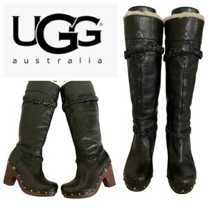 UGG SAVANNA Braided Leather w/ Sherpa Shearling Sheepskin Knee High Boots • 7